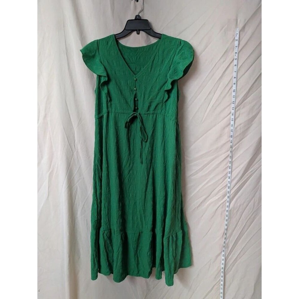 Emerald Green Flutter Sleeve Tiered Midi Dress - Size S